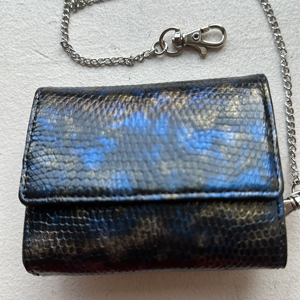 Vegan leather faux blu black reptile wallet by Hasi Hato